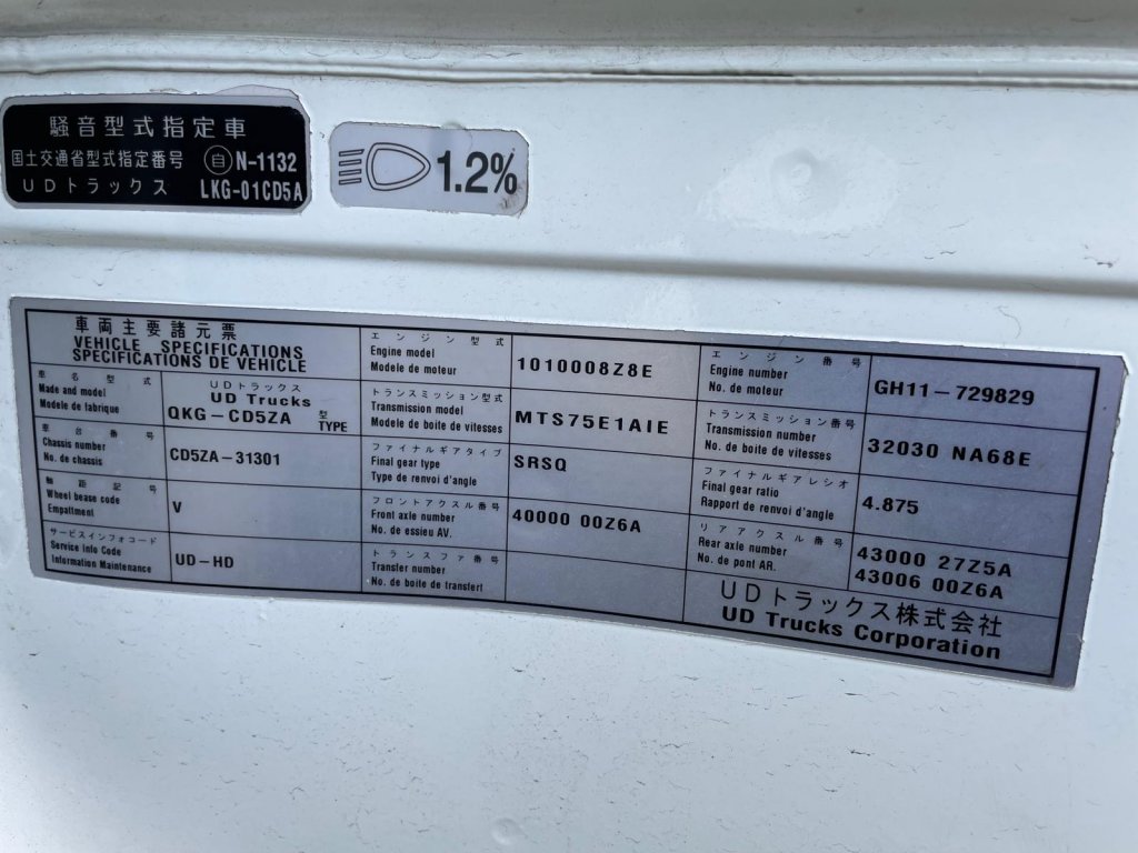 NISSAN UD QKG-CD5ZA Flat Cargo Truck (Dropside) 